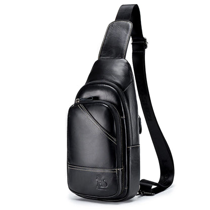 Genuine Leather Men's Chest Bag Sling Crossbody Bag