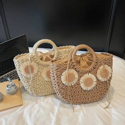 Straw Woven Tote Bag for Women – Large Drawstring Beach Bag