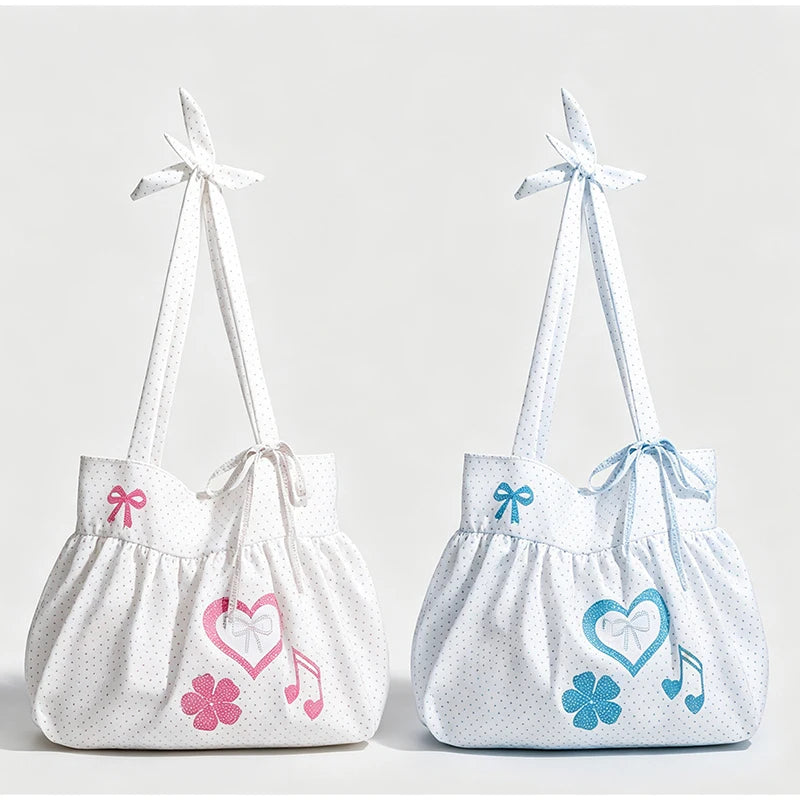 Cute Bow Polka Dot Nylon Tote Bag for Women