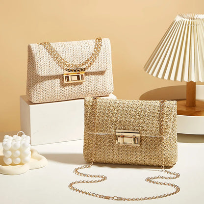 Straw Woven Crossbody Bag for Women – Handmade Beach Shoulder Clutch