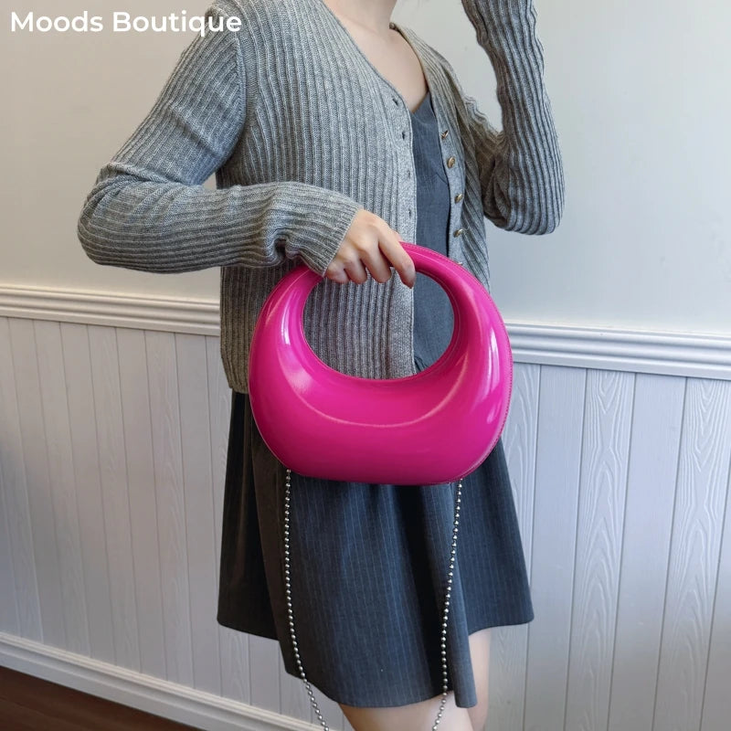 Moods Luxury Evening Clutch Purse Women Round Handle Pu Leather Wrist Bag Wedding Dinner Party