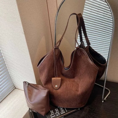Suede Shoulder Tote Bag – Retro Large Capacity Women's Handbag