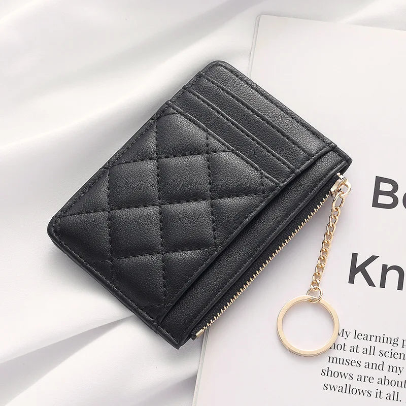 Quilted Mini Card Wallet with Keychain Ring