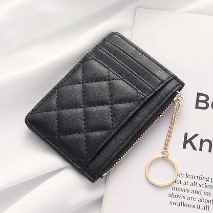 Quilted Mini Card Wallet with Keychain Ring
