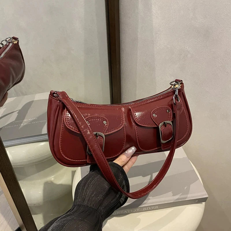 Women's Crossbody Shoulder Bag – Trendy Armpit Purse with Buckle