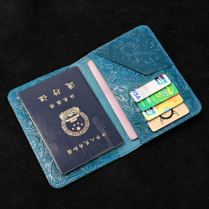 Leather Passport Wallet – Floral Embossed Genuine Cow Leather Travel Cover