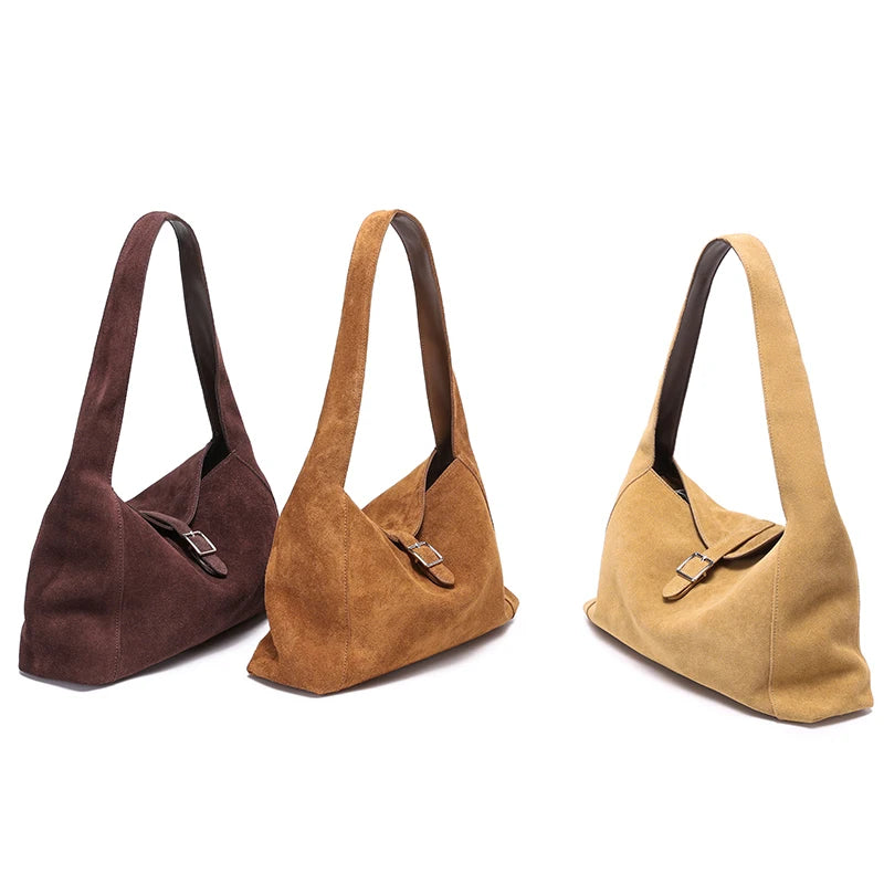 Suede Leather Crossbody Bag - Soft Cowhide Shoulder Bag for Women