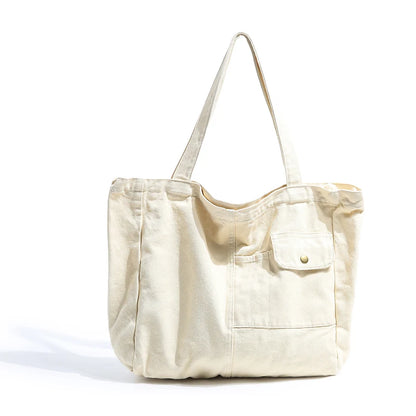 Large Canvas Tote Bag – Multi-Pocket Shoulder Bag for School & Travel