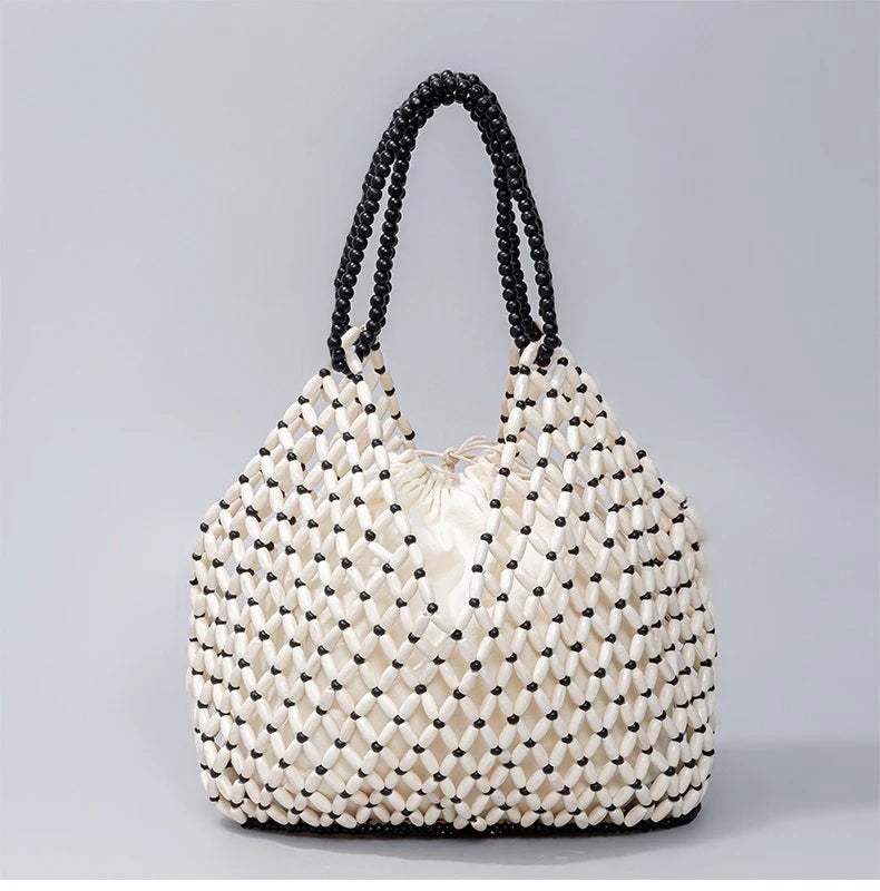Wood Bead Tote Bag – Women's Handwoven Beach Handbag
