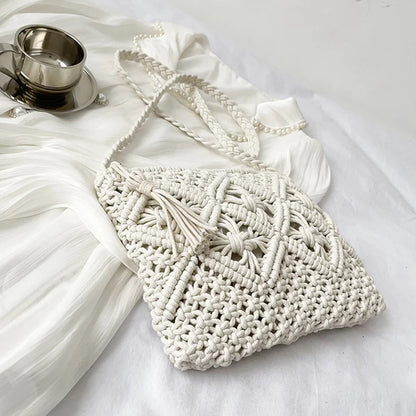 Handmade Straw Crossbody Bag – Women's Hollow Woven Shoulder Purse with Tassel