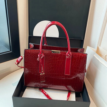 Crocodile Pattern Tote Bag for Women – Large Capacity PU Leather Shoulder Bag