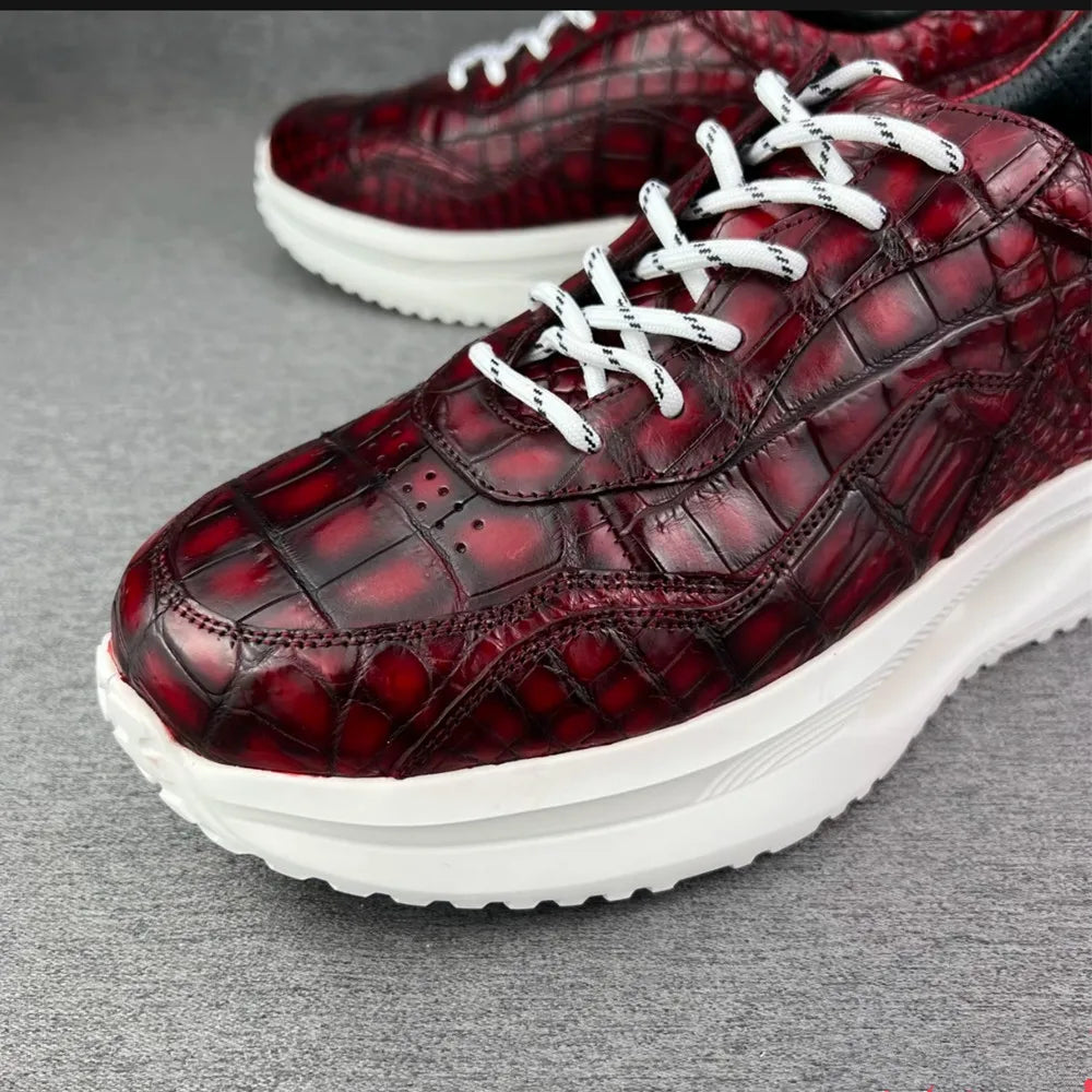 Crocodile Leather Men's Lace-Up Sneakers | Exotic Casual Shoes