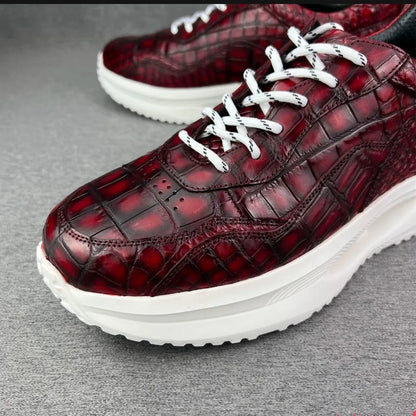 Crocodile Leather Men's Lace-Up Sneakers | Exotic Casual Shoes