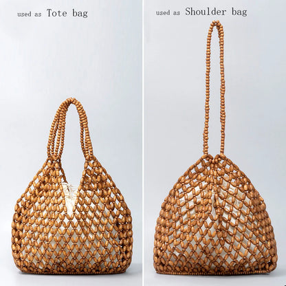 Wood Bead Tote Bag – Women's Handwoven Beach Handbag
