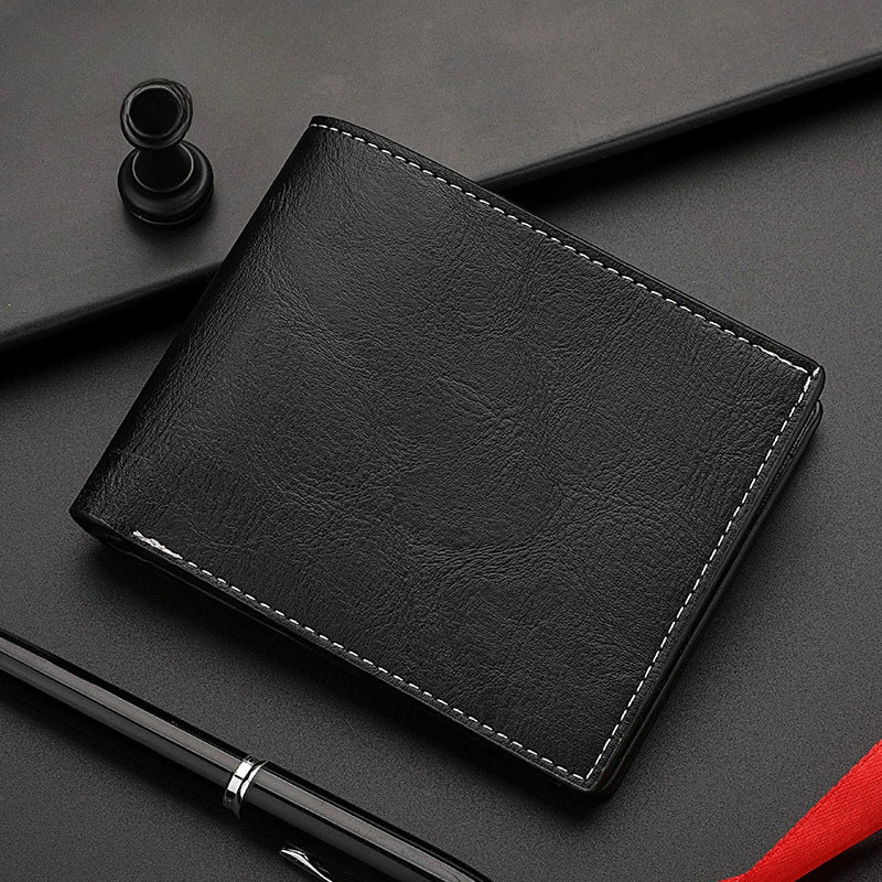 Men's Slim PU Leather Wallet – Bifold with Zipper & Card Slots