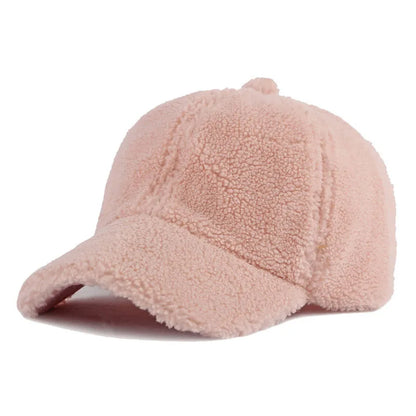 Fluffy Lamb Wool Baseball Cap – Warm Winter Hat