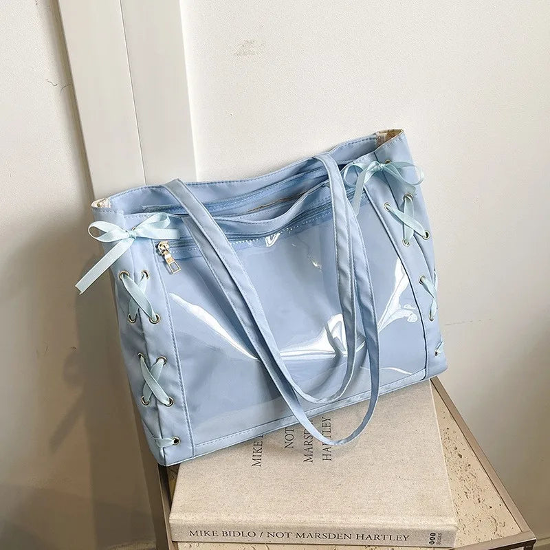 Ita Bag Transparent Satin Bowknot Shoulder Tote – Anime Badge Display Bag