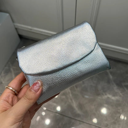 Metallic Genuine Leather Tri-Fold Women's Wallet Organizer Purse