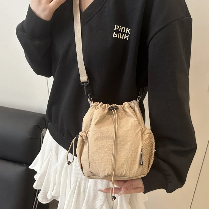 Nylon Drawstring Bucket Bag – Women's Lightweight Crossbody