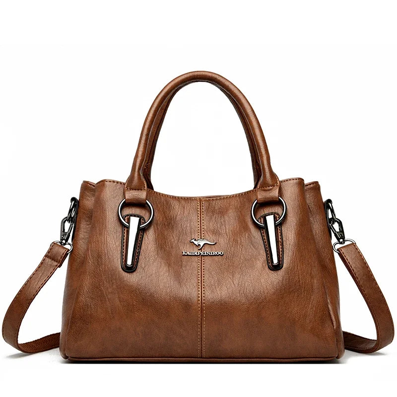 Luxury Soft Leather Handbag for Women – 3-Layer Shoulder Bag