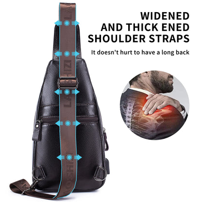 Men's Leather Chest Bag – Crocodile Pattern Sling with USB Charging