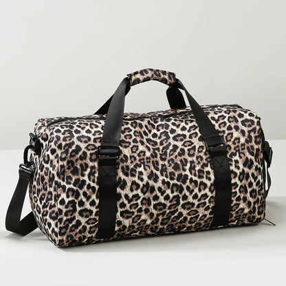 Leopard Print Women's Gym Duffle Bag with Shoe Compartment