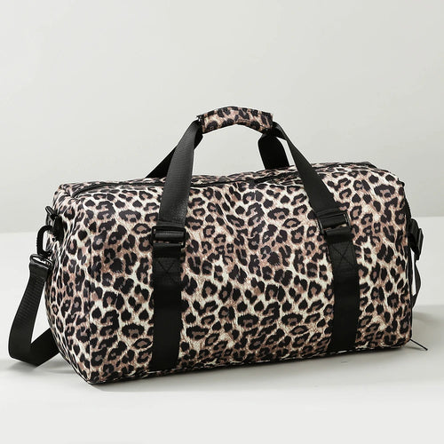 Leopard Print Women's Gym Duffle Bag with Shoe Compartment