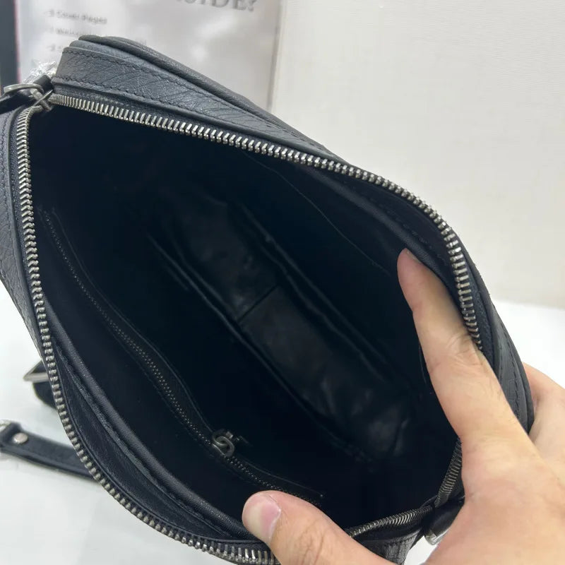Men's Ostrich Leather Crossbody Shoulder Bag