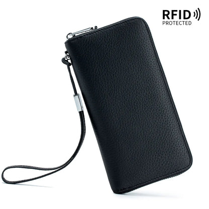 RFID Blocking Genuine Leather Long Wallet for Women