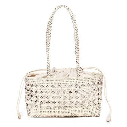 Handmade Woven Leather Tote Bag – Hollow Drawstring Shoulder Bag