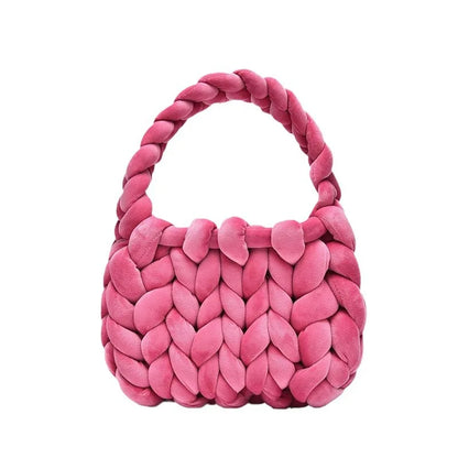 Hand-Woven Velvet Knit Handbag for Women – Chunky Tote