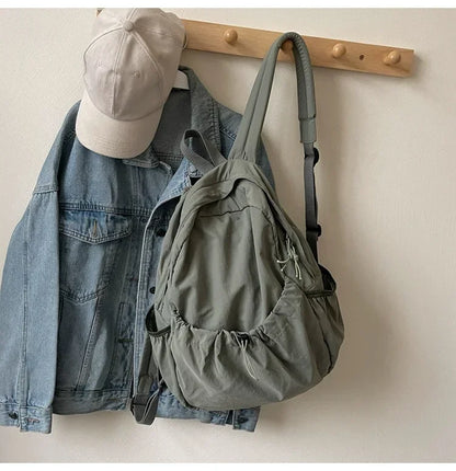 Korean Casual Backpack for Women – Large Capacity Pleated School Bag