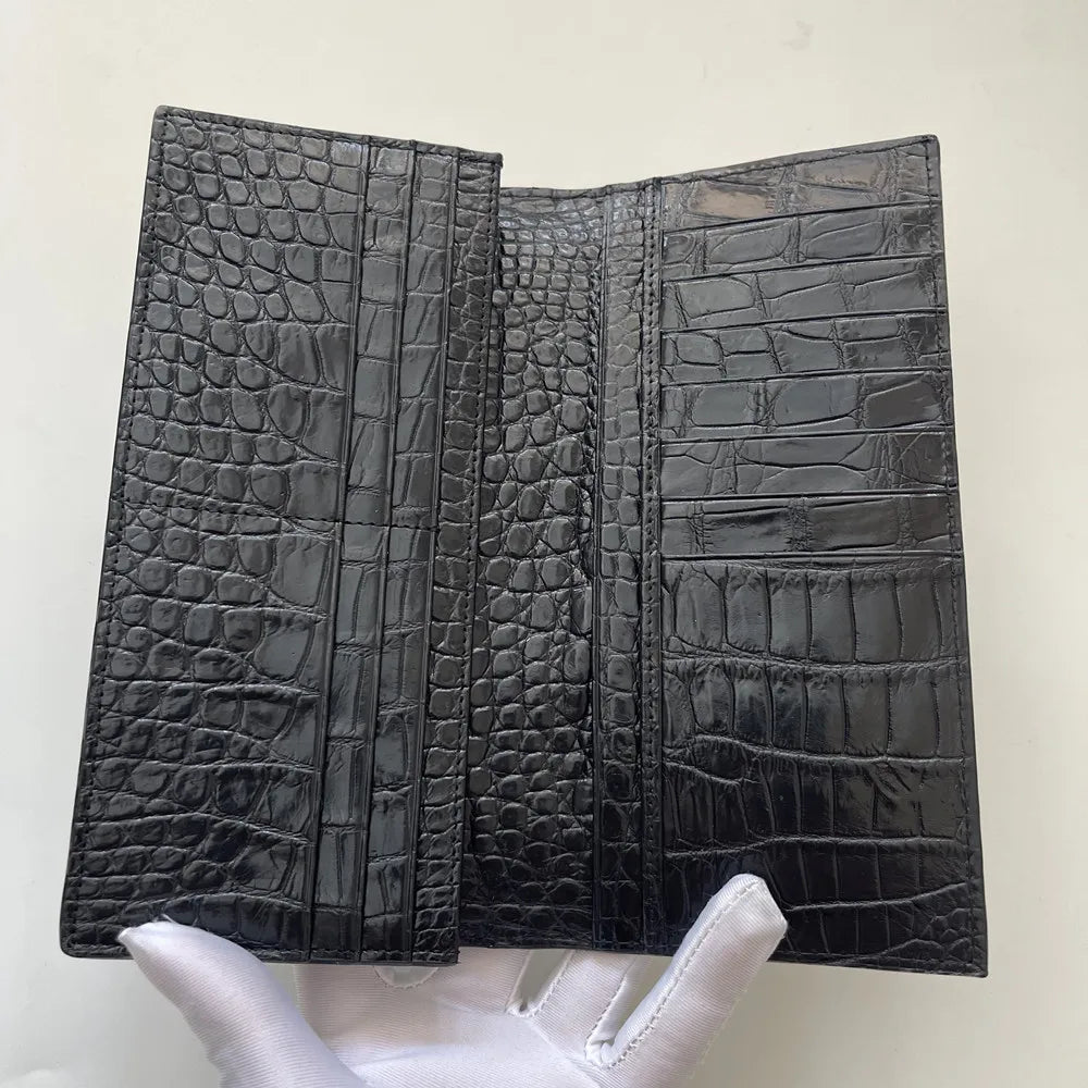 Men's Genuine Crocodile Leather Long Bifold Wallet