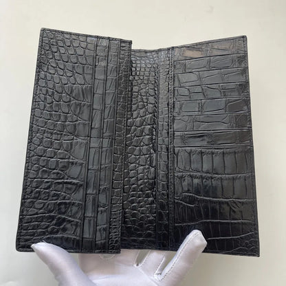 Men's Genuine Crocodile Leather Long Bifold Wallet