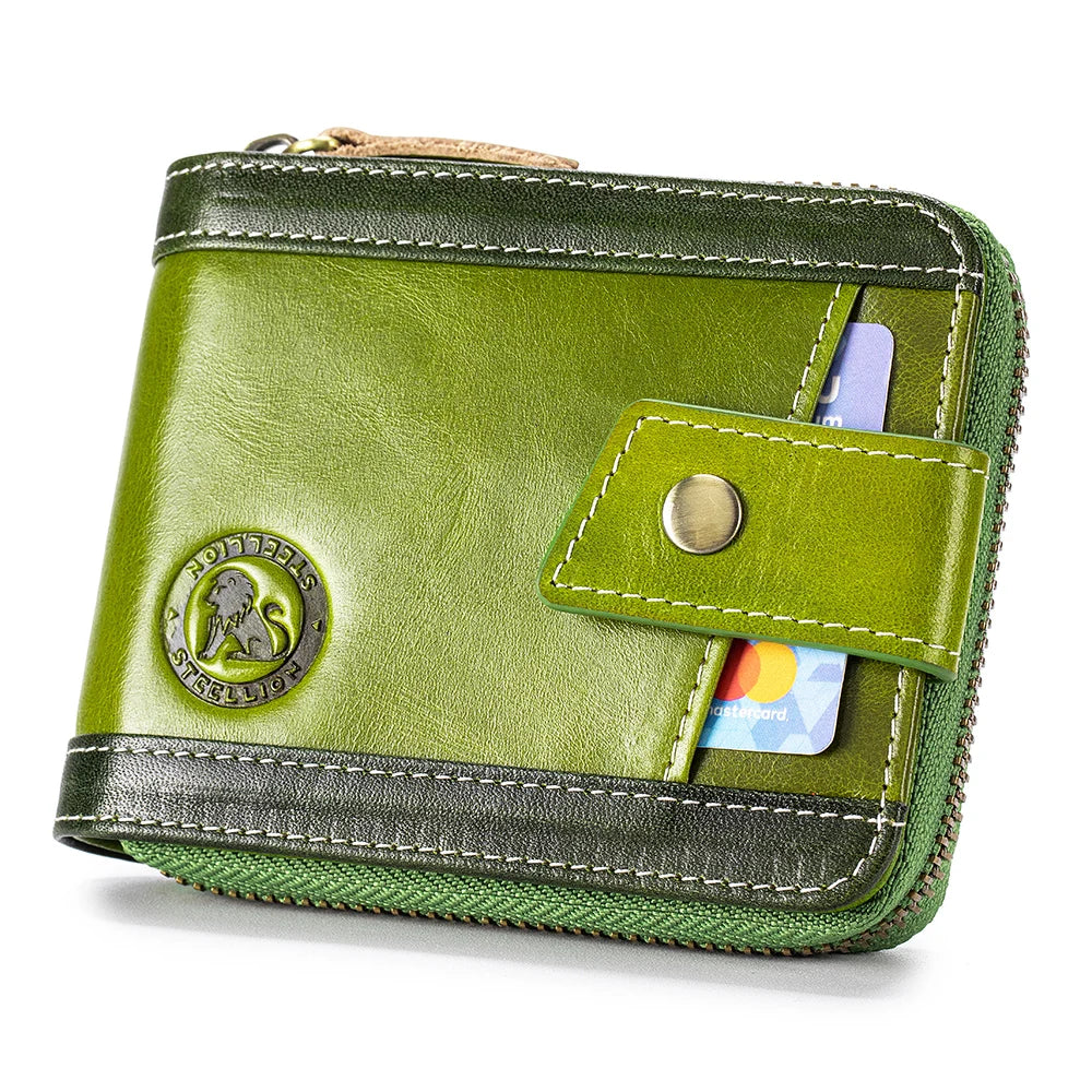 Men's Leather Zipper Wallet with Coin Purse & Card Slots