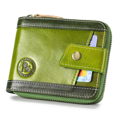 Men's Leather Zipper Wallet with Coin Purse & Card Slots