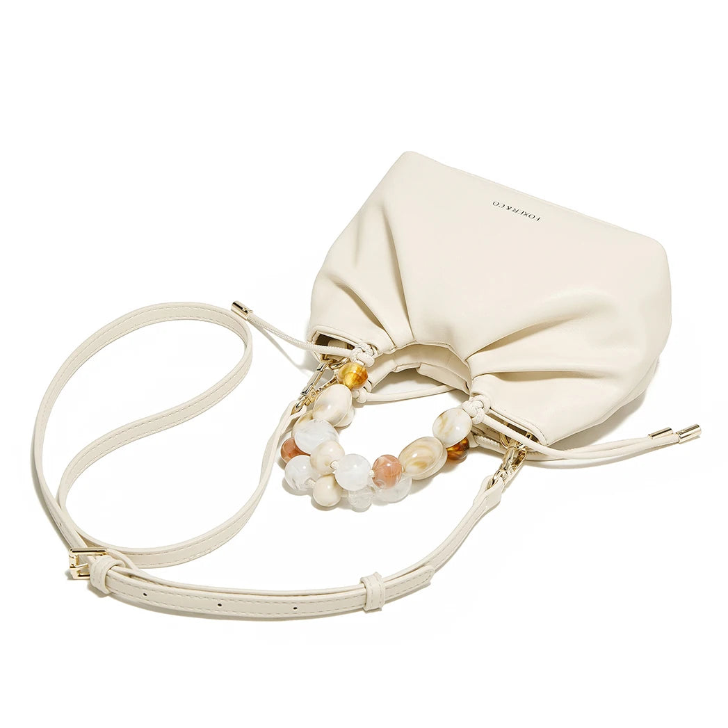 FOXER 2026 Spring Summer New Chic Women's Beaded Handbag Fashion White Signature Crossbody Bag New Cloud Bag with Large Storage
