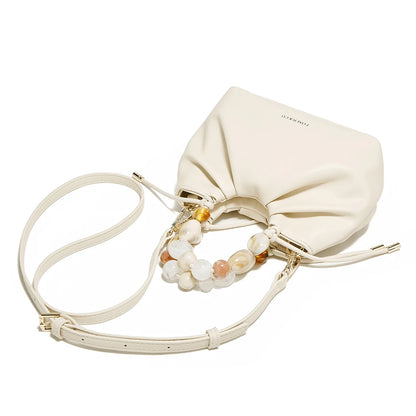 FOXER 2026 Spring Summer New Chic Women's Beaded Handbag Fashion White Signature Crossbody Bag New Cloud Bag with Large Storage