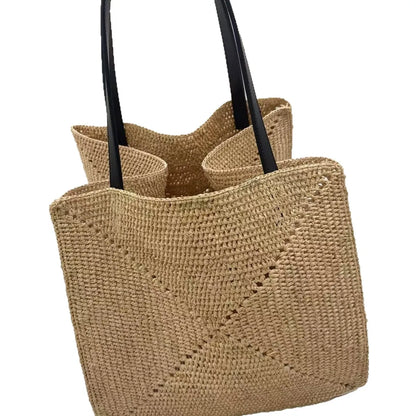 Fashionable Versatile Lafite Straw Weaving Design Tote Shoulder Casual Bag Street Trend Arrival Soft