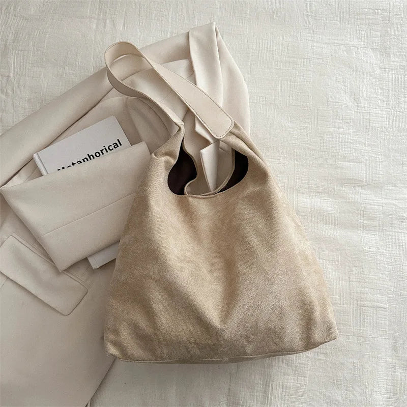 Faux Suede Large Tote Bag for Women – Retro Shoulder Hobo Handbag