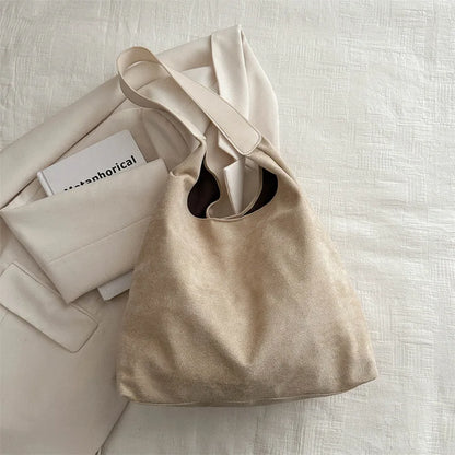 Faux Suede Large Tote Bag for Women – Retro Shoulder Hobo Handbag