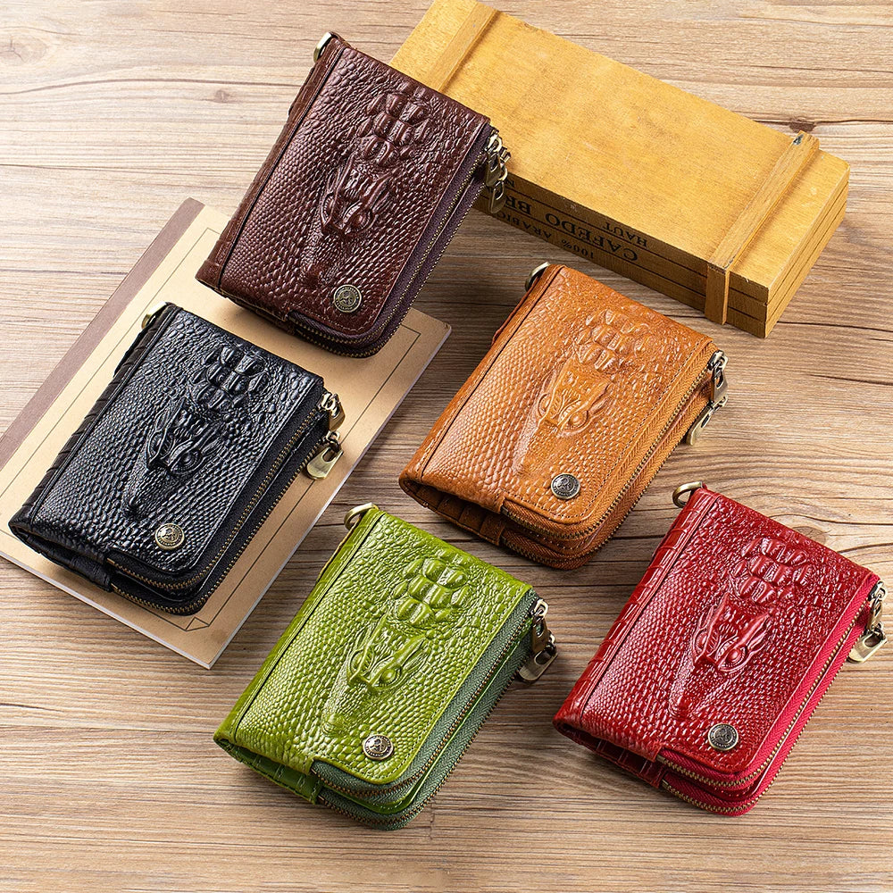 Crocodile Pattern RFID Wallet with Chain – Luxury Leather Card Holder
