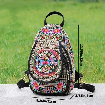 Embroidered Mini Backpack – Ethnic Boho Chest Bag for Women