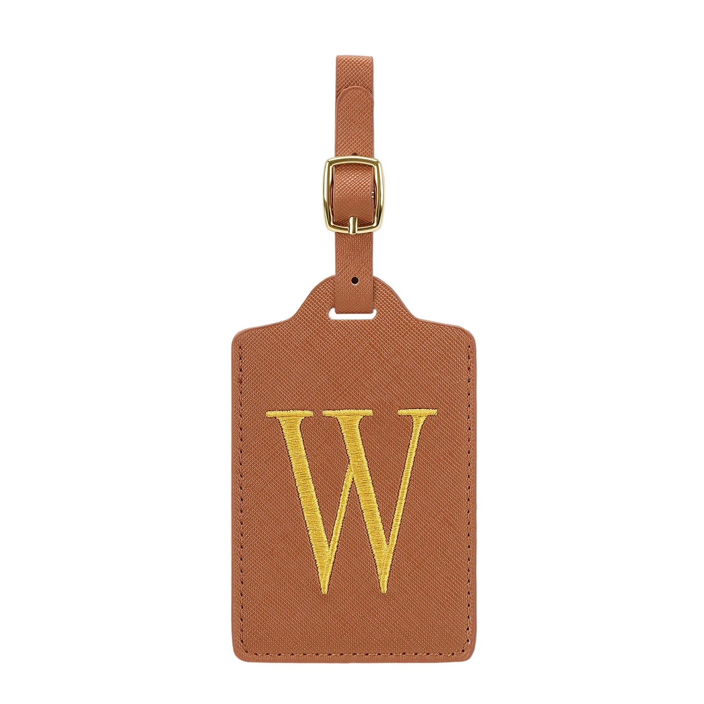 Personalized Initial Luggage Tag – Brown PU Leather Monogram Suitcase Label