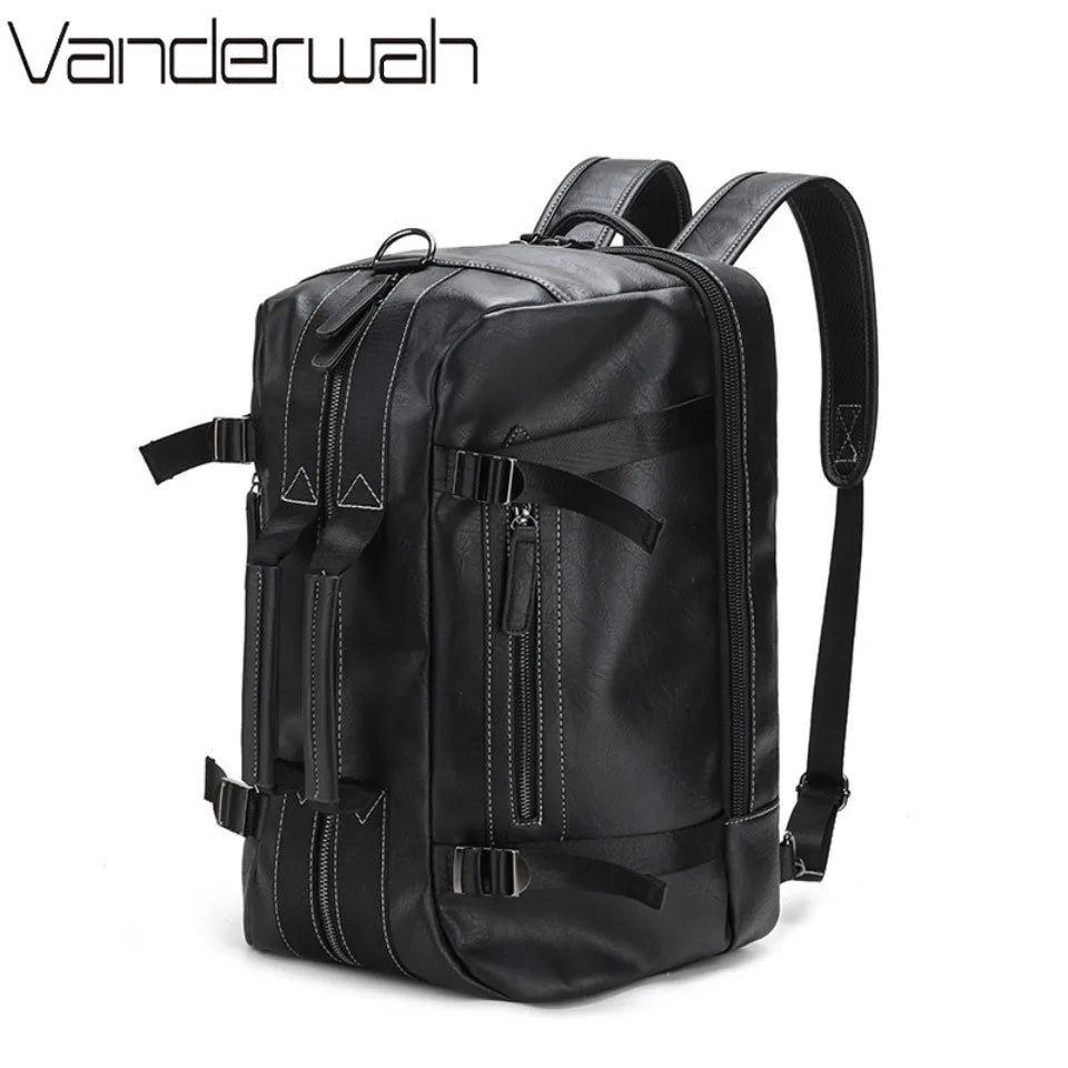 Large Travel Backpack for Men – Multi-Functional PU Leather Bag