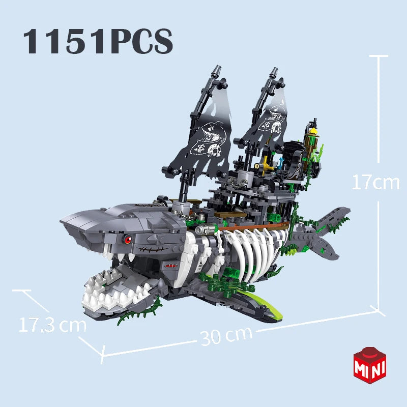 Pirate Shark Ship Building Blocks Set – 1151pcs Ghost Sea Monster MOC