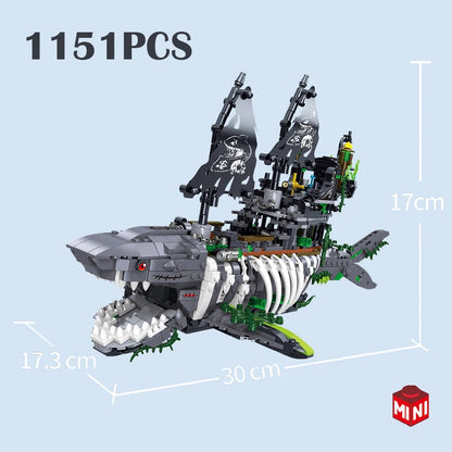 Pirate Shark Ship Building Blocks Set – 1151pcs Ghost Sea Monster MOC