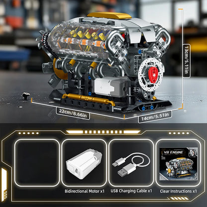 Electric V8 Engine Building Blocks Set – 692pcs Motorized Model Kit