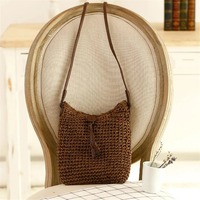 Woven Straw Shoulder Bag – Bohemian Beach Crossbody