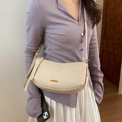 Moods Half-Moon Crossbody Bags Women Soft Vegan Leather Solid Color Underarm Shoulder Hobo Bag
